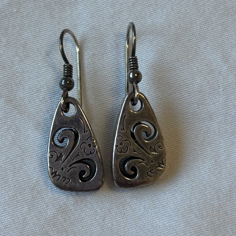 BRIGHTON Silver Teardrop Earrings with Swirling Design